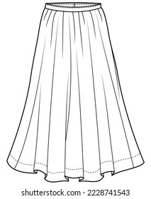 womens maxi skirt flat technical cad drawing