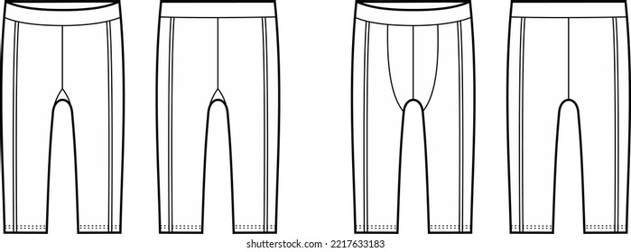 Women's And Men's Cycling Shorts. Front And Back. Vector Illustration.