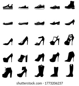 Women's and men's shoes vector icon set. Fashion illustration sign collection. Style symbol.