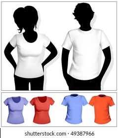 Women's and men's t-shirt template with human body silhouette. White and color.