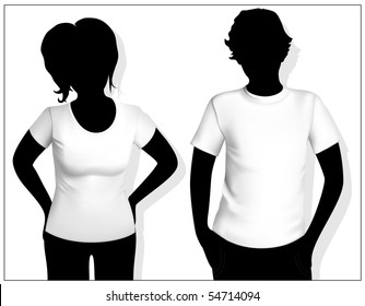 Women's and men's t-shirt template with human body silhouette.