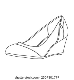 Women's Mid Wedge Heel Pump Shoes Line art,Technical sketch hand drawing outline vector doodle illustration isometric view isolated on white background