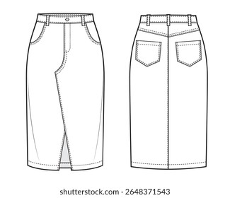 Womens midi denim skirt with pockets