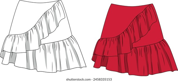 women's mini ruffle detailed skirt drawing