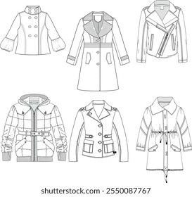 Women's model clothing designs. coat drawings and more