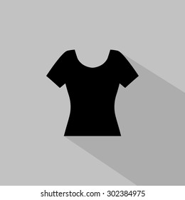 Women's monochrome t-shirt icon on grey background. Vector illustration