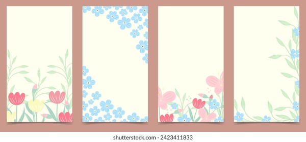 Women's, mother day spring vertical background, social media stories template with flowers