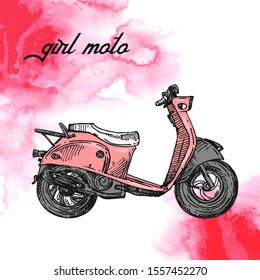 Women's motorcycle sketch vector illustration. Hand drawn style picture could be used for web,  bike club, phone case, t-shirt, etc