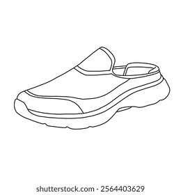 Women's Mules Slip on Sneakers Knit Flats Comfortable Walking Shoes Line art, Technical sketch hand drawing outline vector doodle 3D isometric view isolated on white background for coloring page