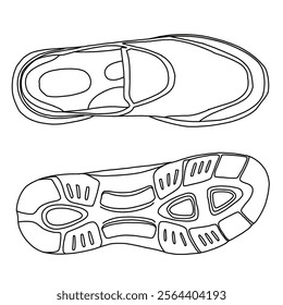 Women's Mules Slip on Sneakers Knit Flats Comfortable Walking Shoes Line art, Technical sketch hand drawing outline vector doodle top and bottom view isolated on white background for coloring page