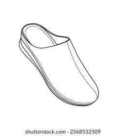 Women's Mules Slip-on: Closed Toe shoes line art, Technical sketch hand drawing outline vector doodle isometric 3D view isolated on white background for coloring page