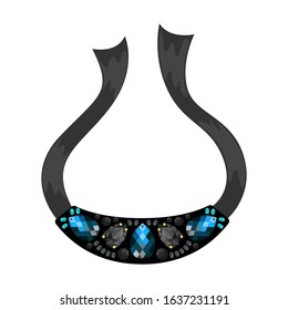 Women's necklace made of natural stone beads and rhinestones. Flat vector illustration.