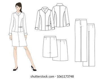 Women's Nursing uniform template and model,front and back views.Vector illustration