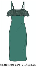 WOMENS OFF SHOULDER LACE SLIP NIGHTWEAR IN EDITABLE VECTOR FILE