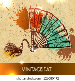 Women's old fan - vector illustration sketch on paper background