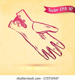 Women's old glove - vector illustration sketch on paper background
