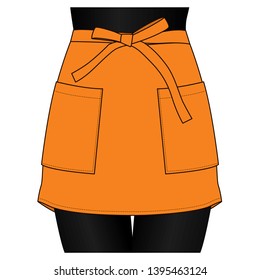 Women's Orange Short Apron With Double Pocket Template on White Background, Vector File.