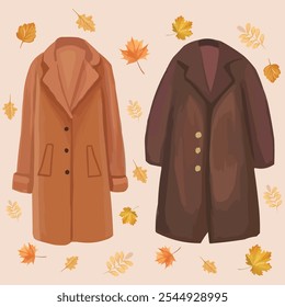 Women's outerwear featuring a warm brown coat, perfect for autumn or winter fashion, style, and comfort.