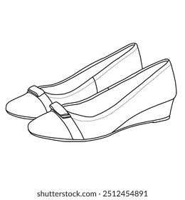 Women's Pairs of Wedge Sandal with clossed toe design Line art,Technical sketch hand drawing outline vector doodle illustration side isometric 3D view isolated on white background