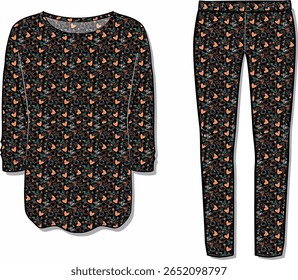 Women's pajama set design, pattern design. Fashionable fabric print patterns and more