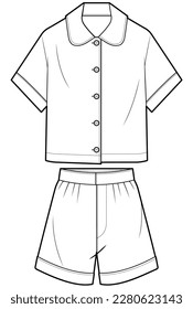 women's pajama set flat sketch vector illustration technical cad drawing template