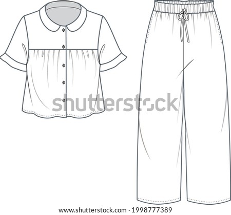 womens pajama set flat sketch vector technical cad drawing template