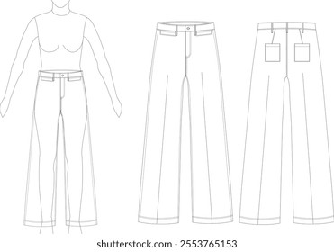 women's pant flat sketch mock up vector illustration for manufacturing.