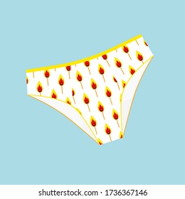 Women's panties with a pattern of burning matches. 