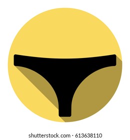 Womens panties sign. Vector. Flat black icon with flat shadow on royal yellow circle with white background. Isolated.