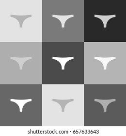 Women's panties sign. Vector. Grayscale version of Popart-style icon.