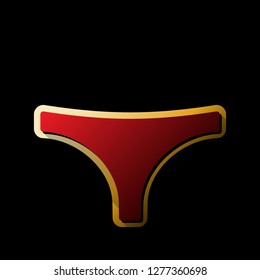 Women's panties sign. Vector. Red icon with small black and limitless shadows at golden sticker on black background.