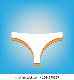 Women's panties sign. Vector. White icon with 3d warm-colored gradient body at sky blue background.