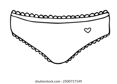 womens panties. underwear. Vector stock illustration in doodle style. Monochrome. Isolated on white background. Clothing. 