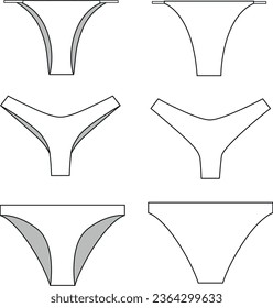 Frauenpanties, Vektorgrafik-Set, Bikini-Unterwäsche und technische Flachvorlage