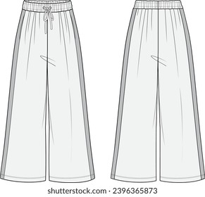 Women's pants , Fashion Flat Sketch Vector Illustration, CAD, Technical Drawing, Flat Drawing, Template, Mockup.