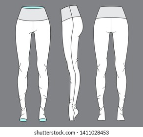 Women's pants full length compression tights. Fully editable sports wear. Vector illustration.