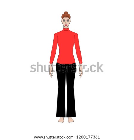 women's pants template collection, vector sketch illustration. Different styles of jeans, shorts, overalls, sweat pants, business formal pants, loose pants and leggings