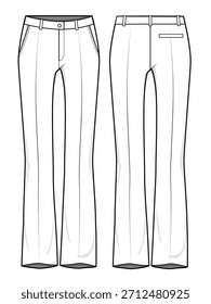 Pantalones de mujer Vector diseño maqueta Plantilla boceto plano técnico.
