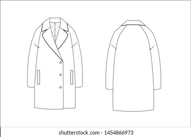 Women's Pea Coat Technical Drawing Vector 