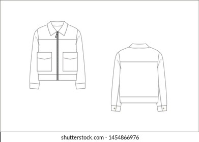 Women's Pea coat Technical Drawing vector 