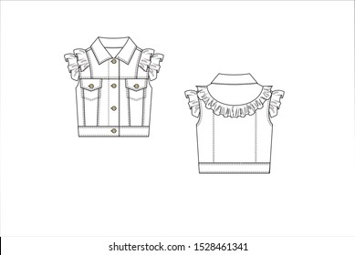 Women's Pea coat Technical Drawing vector 