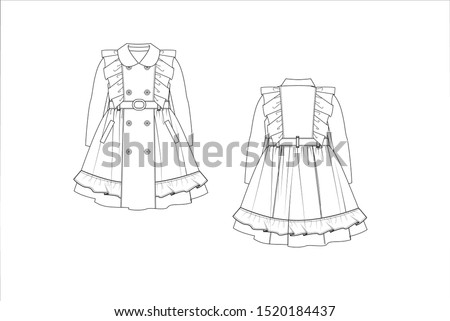 Women's Pea coat Technical Drawing vector 