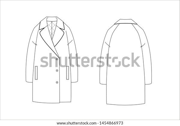 Women\'s Pea coat\
Technical Drawing vector\
