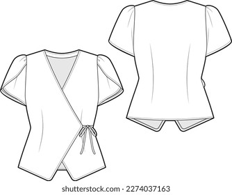 Women's  Petal Sleeve Blouse fashion vector sketch, Apparel template 