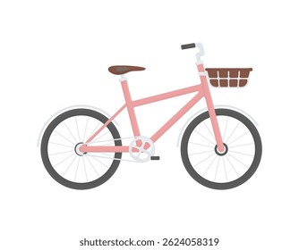 Women's pink bicycle in cartoon style on white background isolated