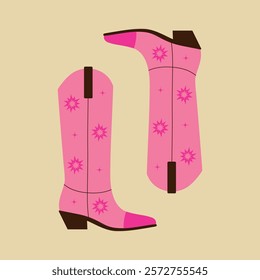 Women's pink cowboy boots. Wild West vector icons.