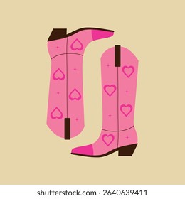 Women's pink cowboy boots. Wild West vector icons.