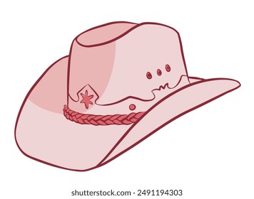 Sombrero de vaquero rosa para mujer. Fondo blanco.