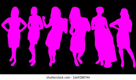 women's pink silhouettes on a black background