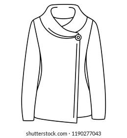 Womens Plaid Shawl Neck Cardigan. Vector Flat Outline Icon Illustration Isolated On White Background.